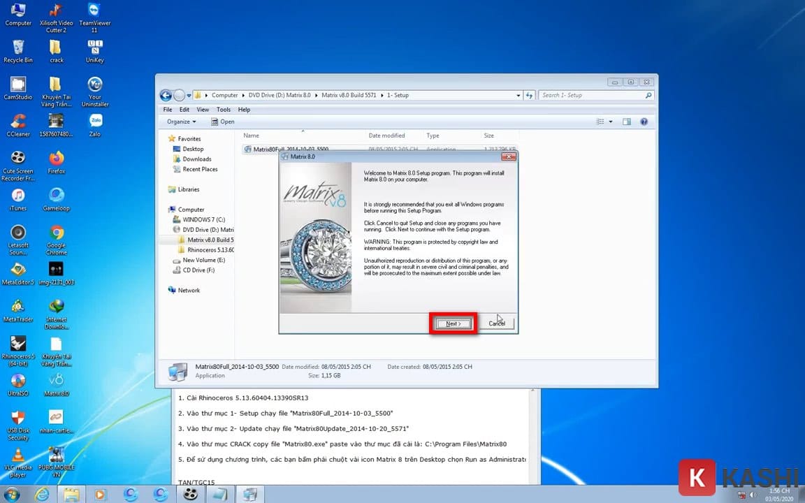 Nhấn Next để tiếp tục cài đặt