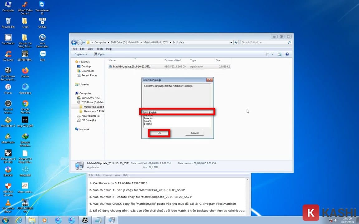 Chọn ngôn ngữ cập nhật