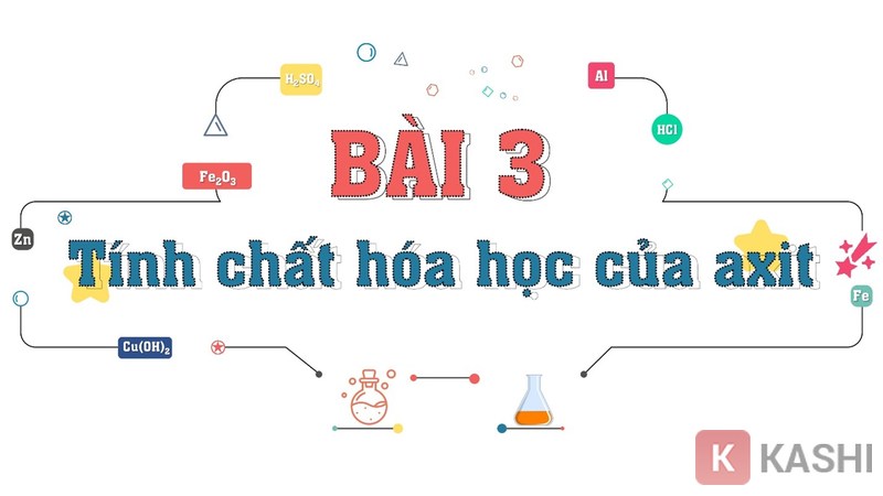 Mẫu slide bìa bắt mắt với màu sắc, phông chữ sinh động kết hợp với hình ảnh và kí hiệu hóa học xung quanh