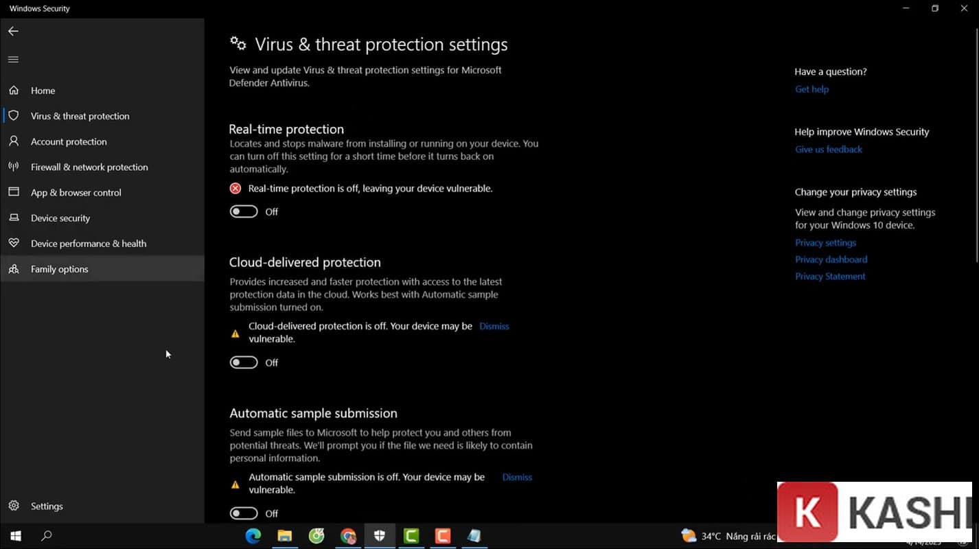 Tắt Windows Security