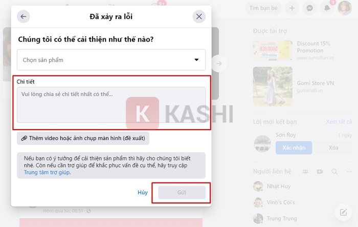 Nhập nội dung kháng nghị Facebook