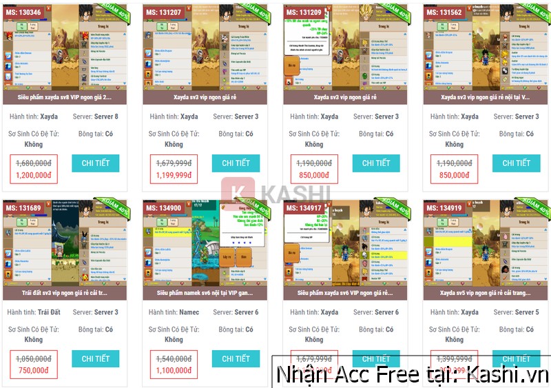 Bảng giá Nick Ngọc Rồng