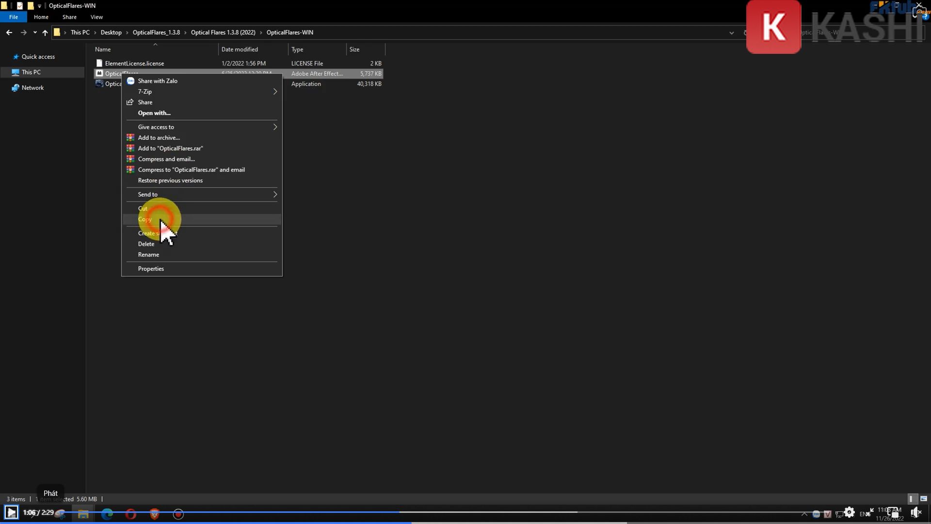 Sao chép file Optical Flares