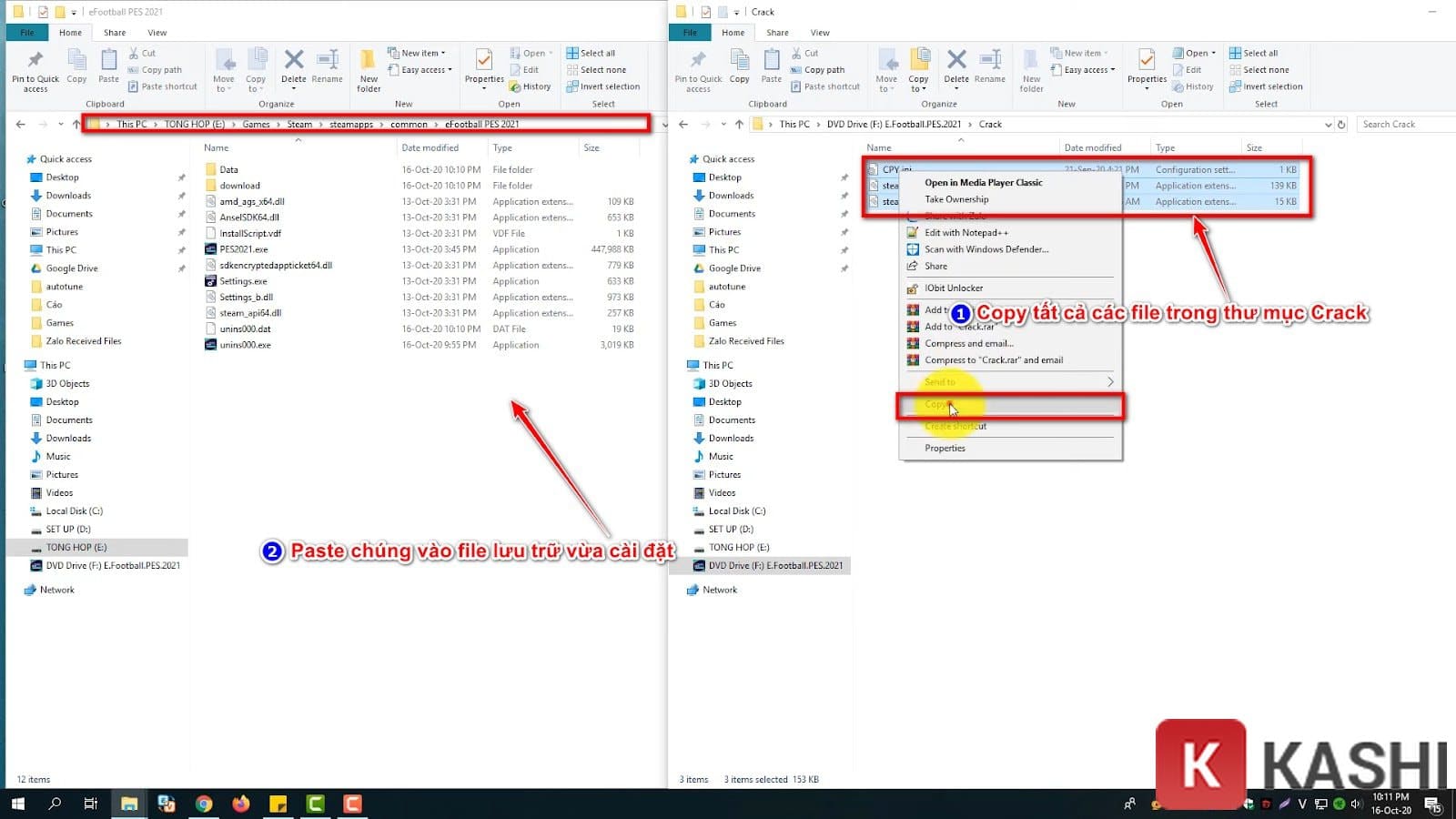Sao chép file crack