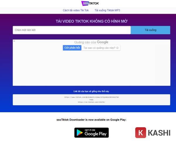 Giao diện website Ssstik.io