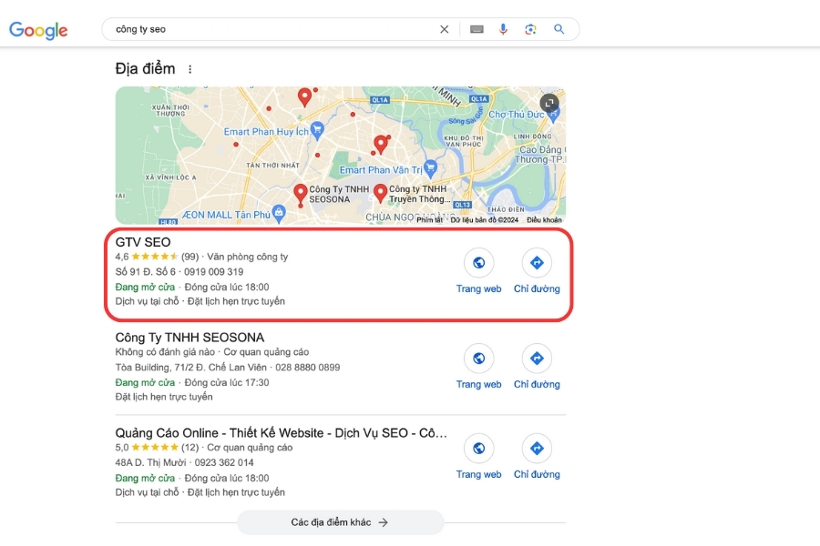 Tối Ưu Hóa Công Cụ Tìm Kiếm (SEO): Hướng Dẫn Chi Tiết Cho Người Mới Bắt Đầu Ví dụ minh họa về SEO Local