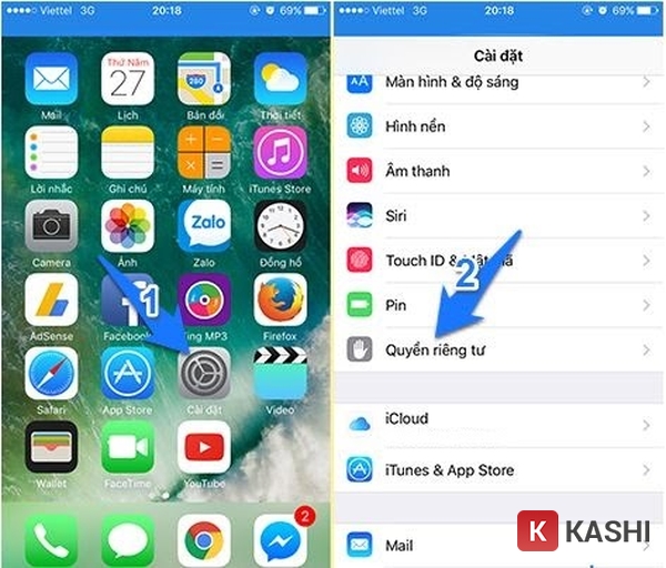 Mở Cài Đặt và Chọn Quyền Riêng Tư