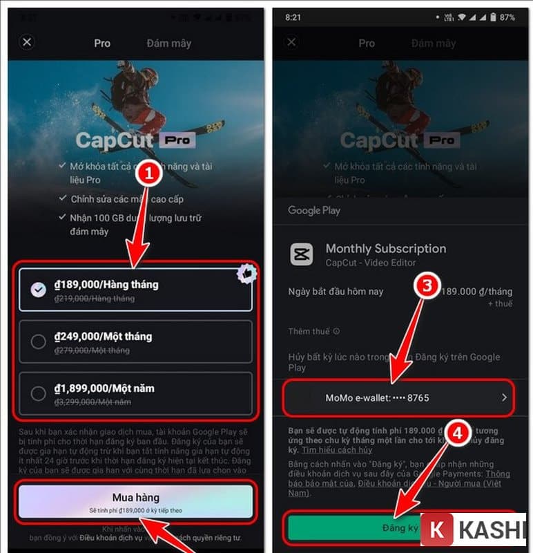 Chọn gói và thanh toán