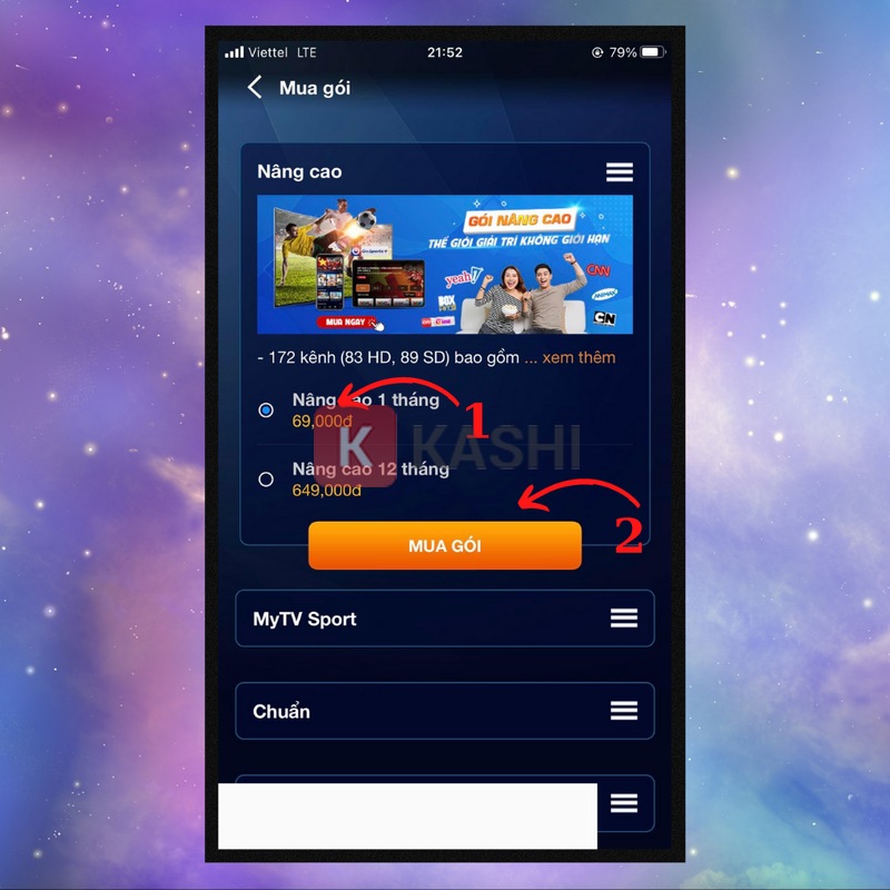 Chọn gói cước trên ứng dụng