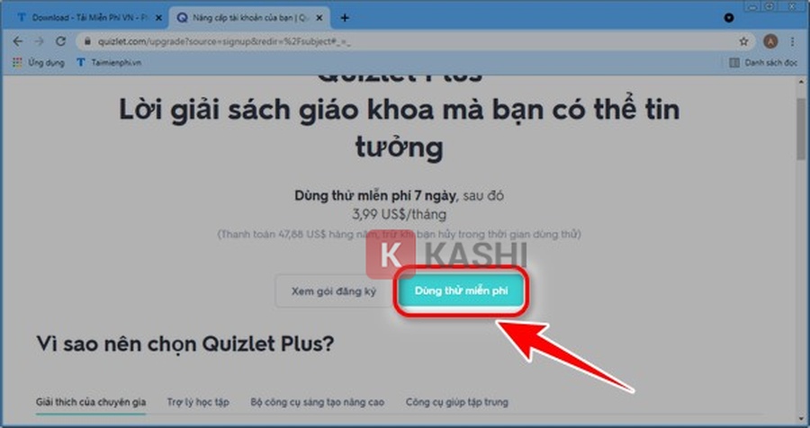 Nhấn vào "Dùng thử miễn phí"