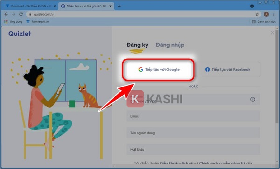 Nhấn "Tiếp tục với Google"