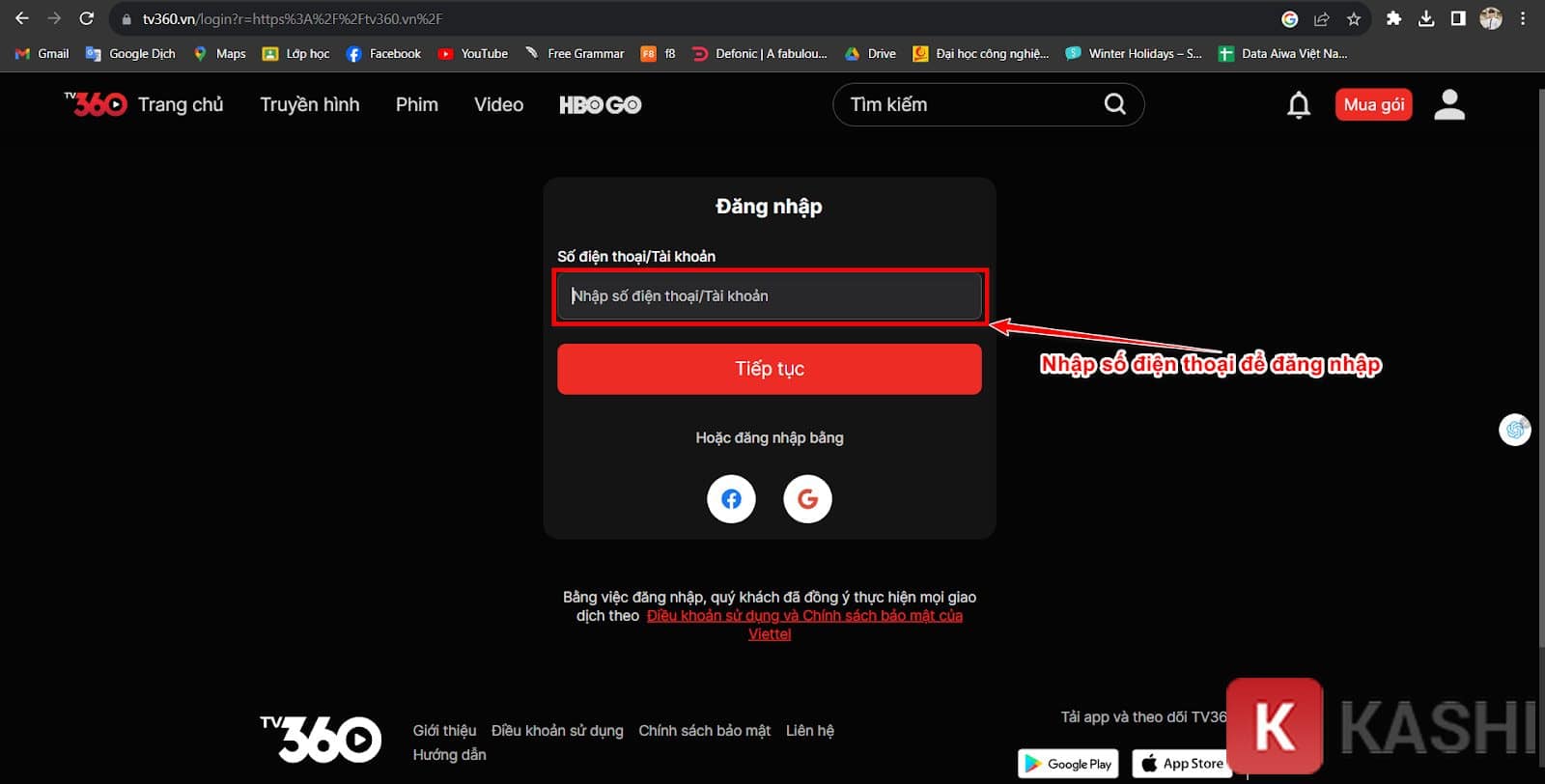 Đăng nhập bằng số điện thoại