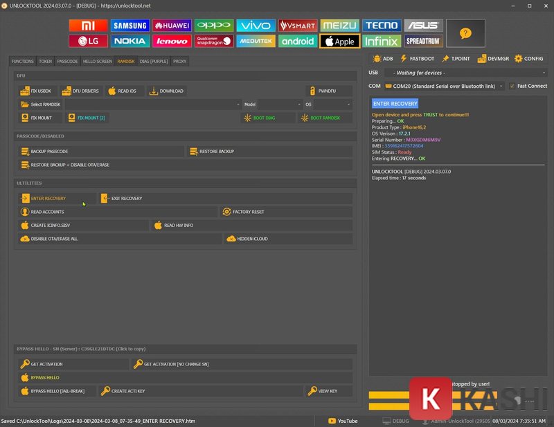 Giao diện phần mềm UnlockTool
