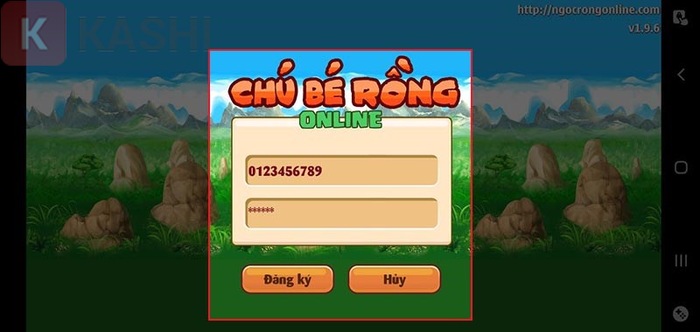 Alt text: Nhập thông tin tài khoản Ngọc Rồng