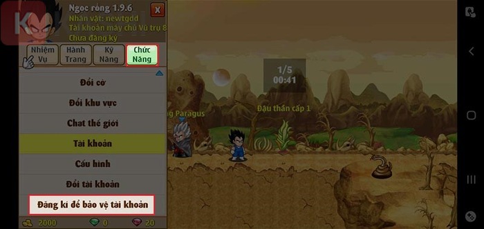 Alt text: Hướng dẫn đăng ký bảo vệ tài khoản Ngọc Rồng