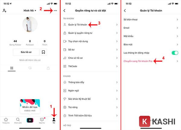 Các bước chuyển đổi sang tài khoản TikTok Pro