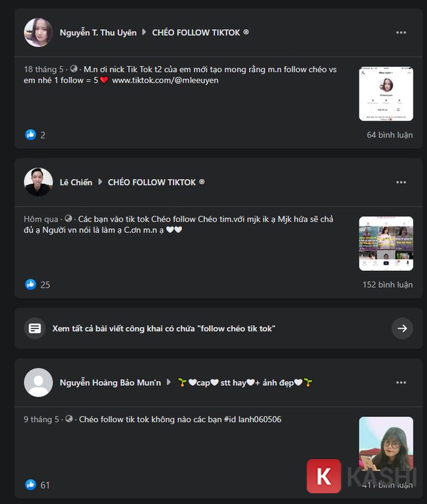 Đăng bài viết kêu gọi Follow