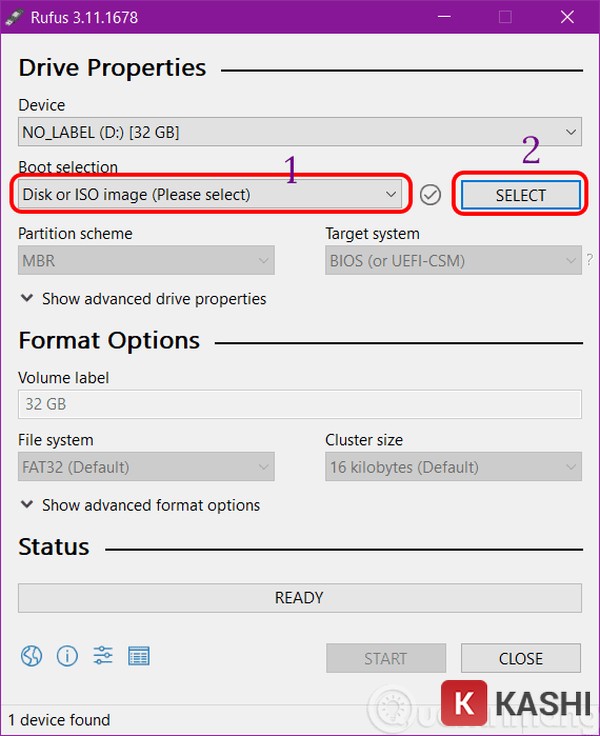Thiết lập Rufus để tạo USB boot