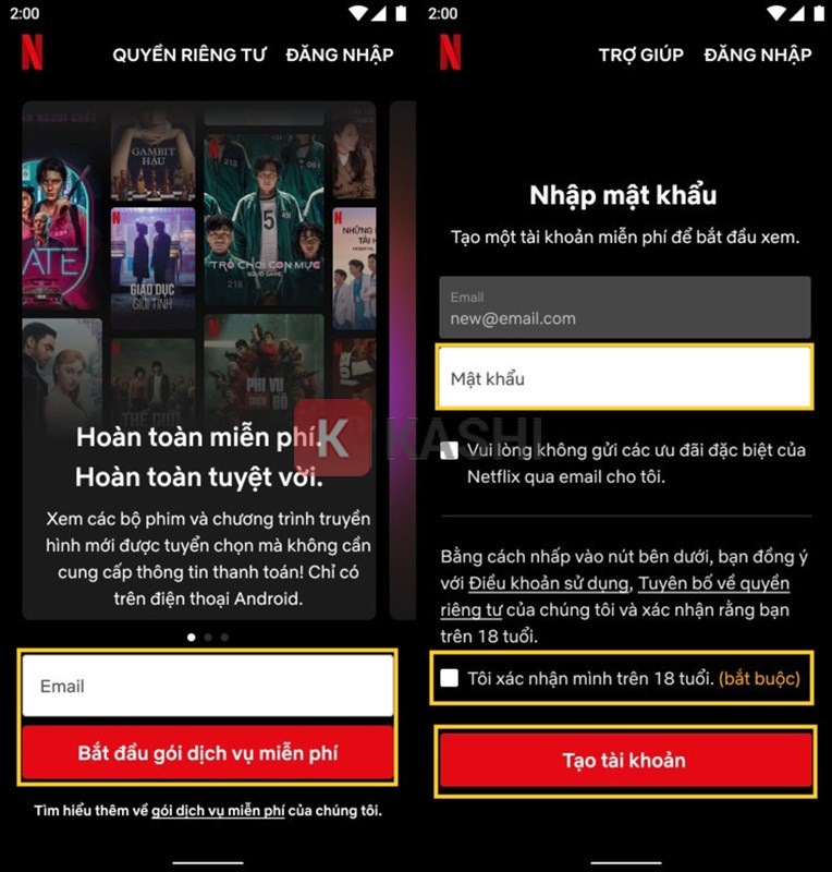 Điền thông tin và nhấn "Tạo tài khoản"