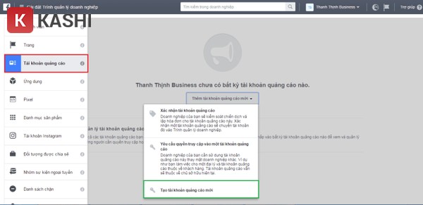 Tạo tài khoản quảng cáo Facebook mới