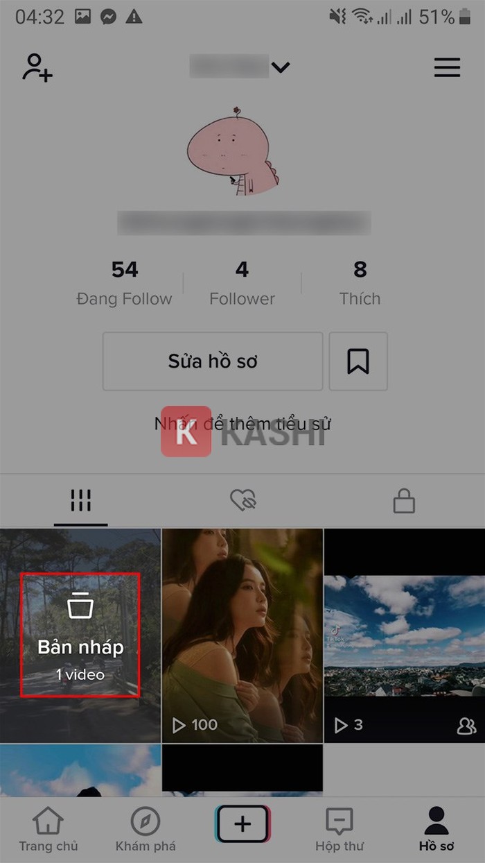 Mở bản nháp TikTok