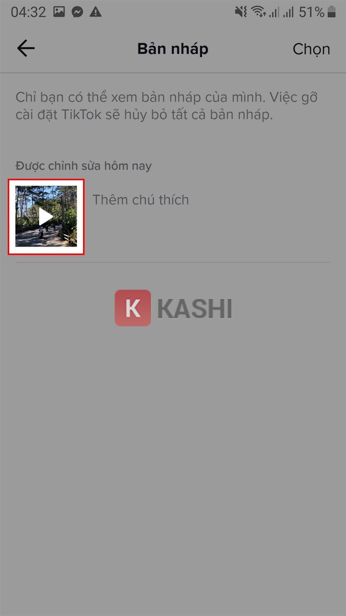 Chọn video từ bản nháp