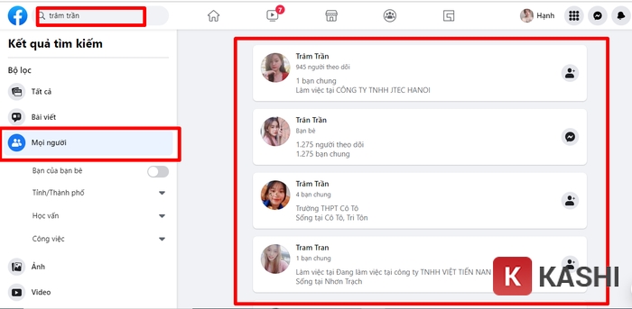 Tìm Facebook qua biệt danh trên Zalo