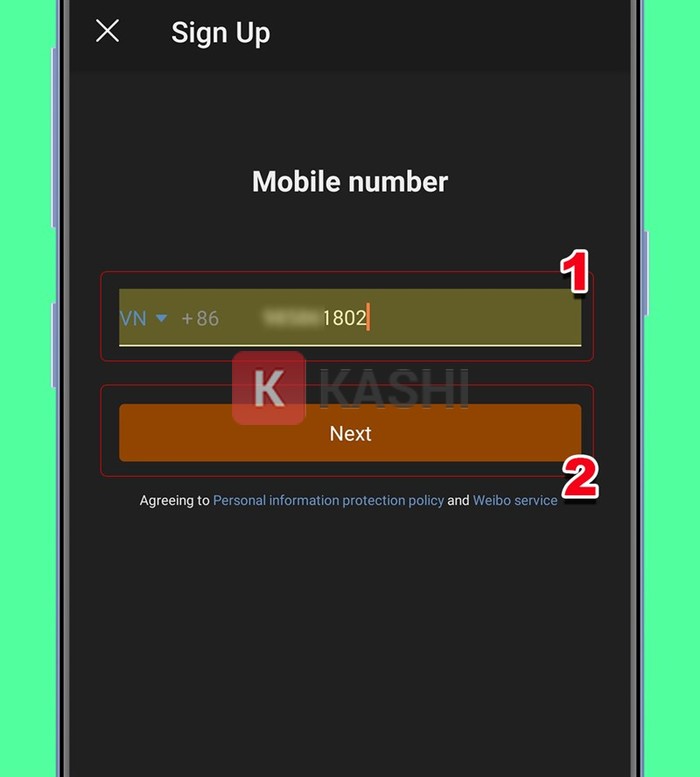 Nhập số điện thoại Weibo