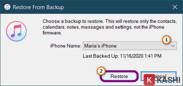 Chọn bản sao lưu và khôi phục