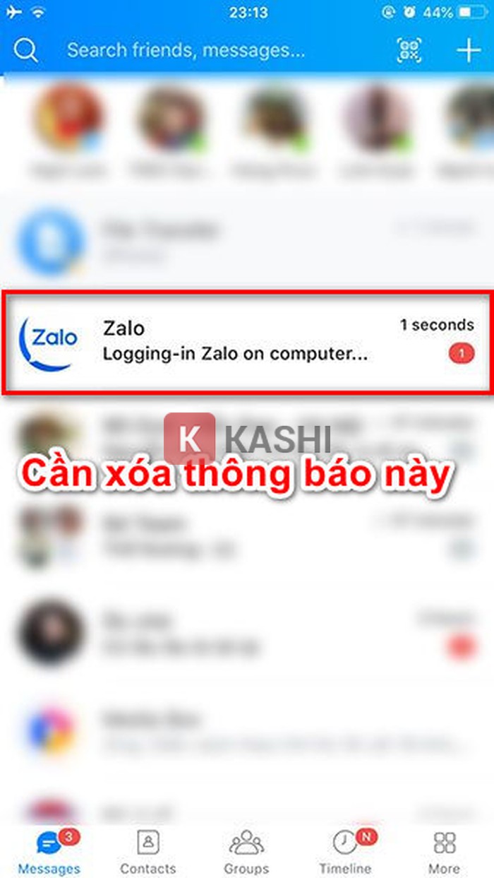 xóa thông báo zalo