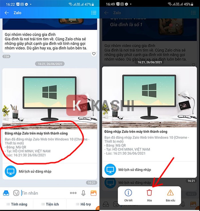 Xóa tin nhắn thông báo