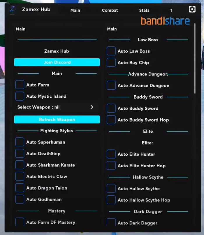 Menu tùy chỉnh tính năng