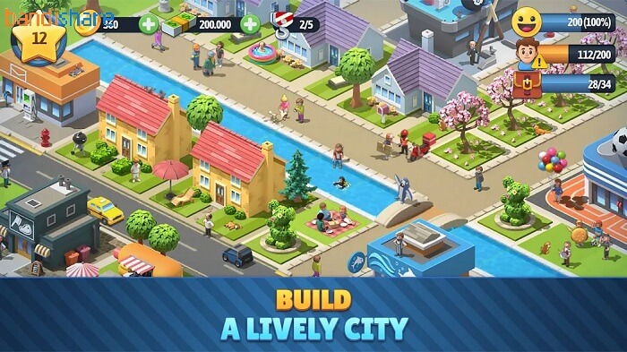 alt text: Hình ảnh tài nguyên trong City Island 6 như gỗ, đá và tiền vàng